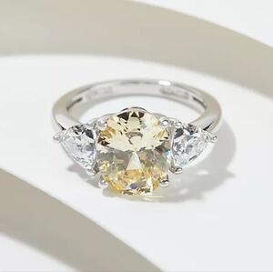 Diamonique x Amy Stran Canary Oval-Cut Ring, Pl atinum Clad /Canary/Oval, Size 9